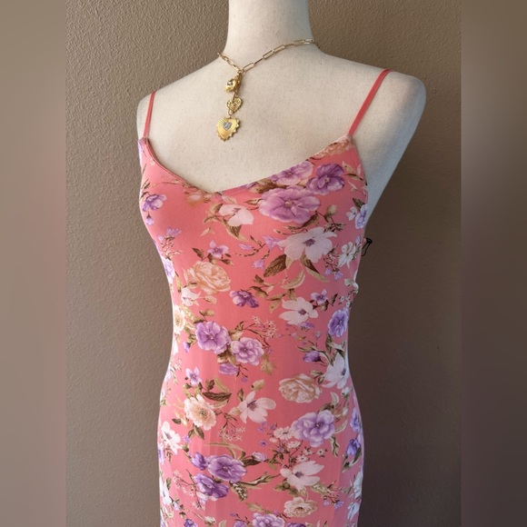 Floral Coral Pink Spaghetti Strap Maxi Dress - Picture 4 of 9